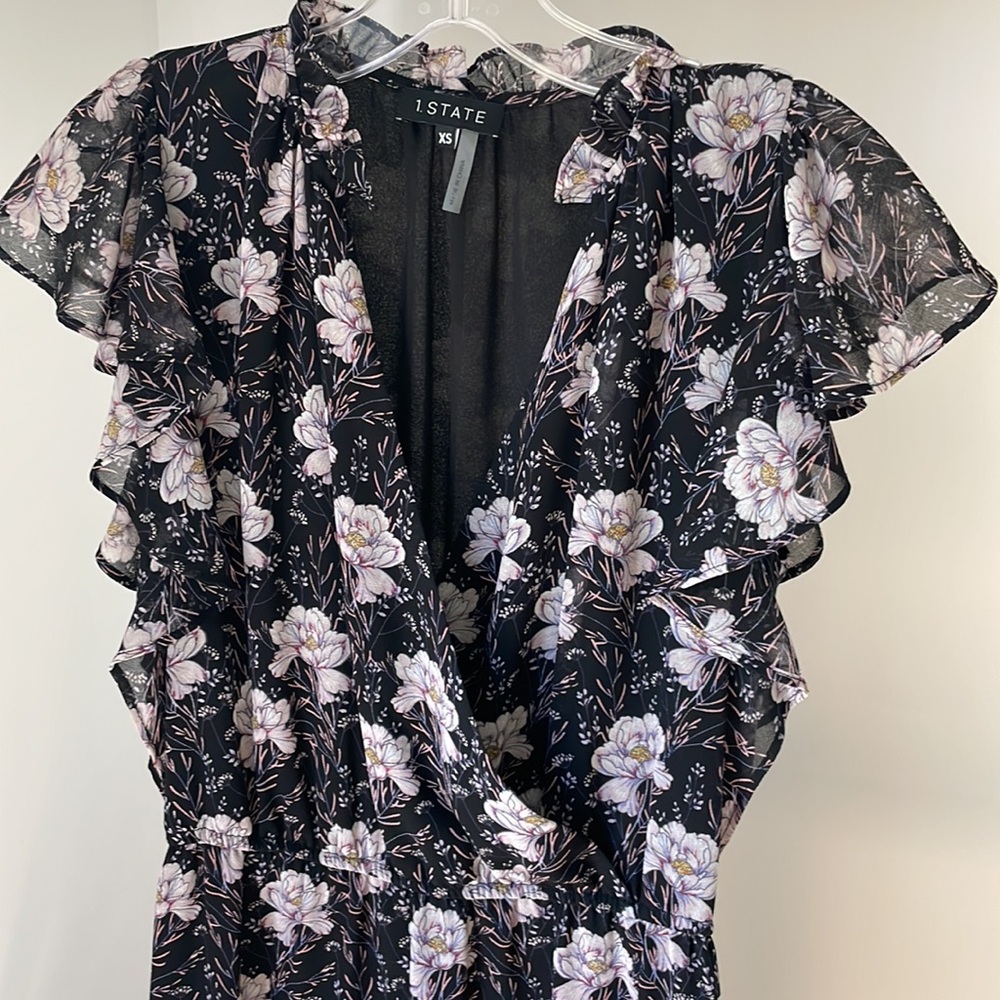 1. STATE XS Bloomsbury Black Floral Ruffle Dress - Picture 6 of 11